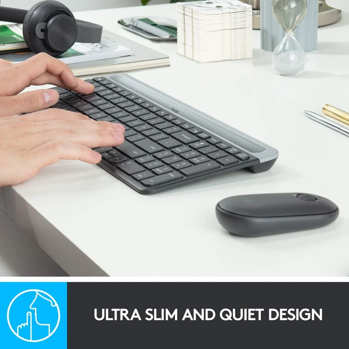 مجموعة لوحة مفاتيح وفأرة لاسلكية Logitech MK470 Slim بتخطيط عربي/إنجليزي - Image 2