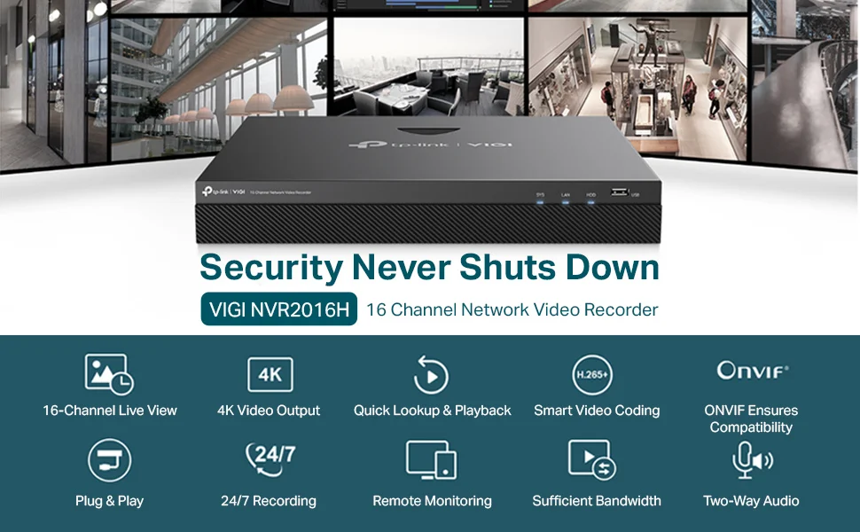 TP-LINK VIGI NVR2016H 16-Channel Network Video Recorder with 4K HDMI, H.265+ and ONVIF - Image 7