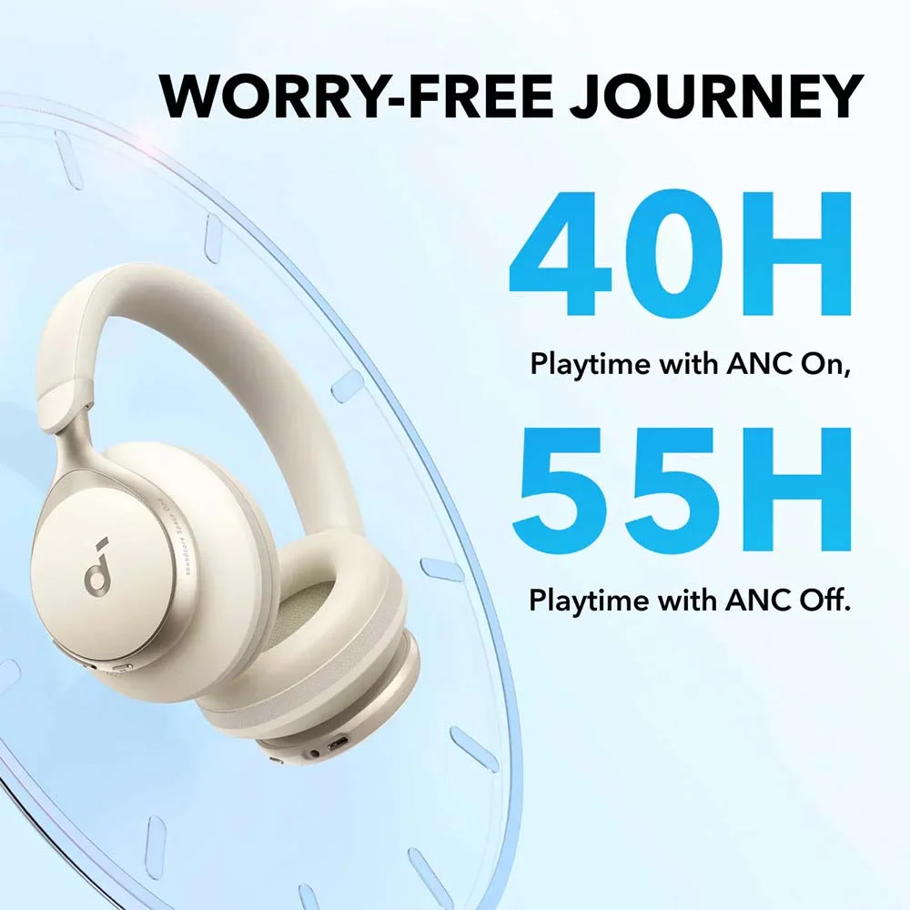 سماعات رأس Anker Soundcore Space One بلوتوث لاسلكية بإلغاء الضوضاء أبيض لاتيه كريمي A3035021 - Thumbnail 2