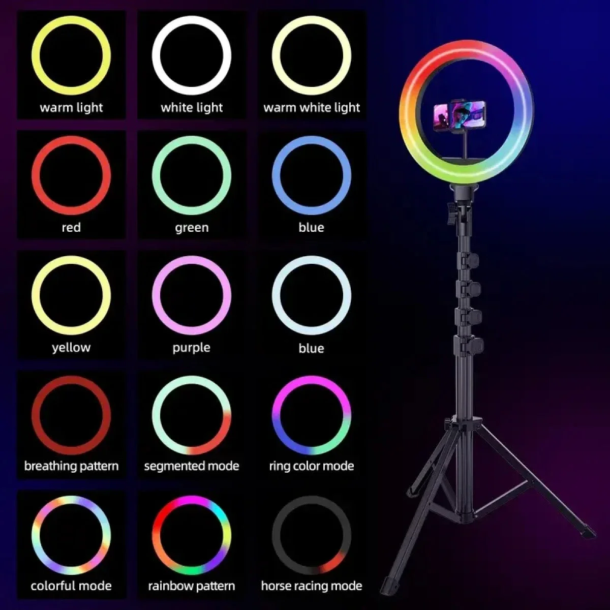 مصباح حلقي LED Proove Halo12 RGB مقاس 12 إنش مع حامل ثلاثي - أبيض - Thumbnail 5