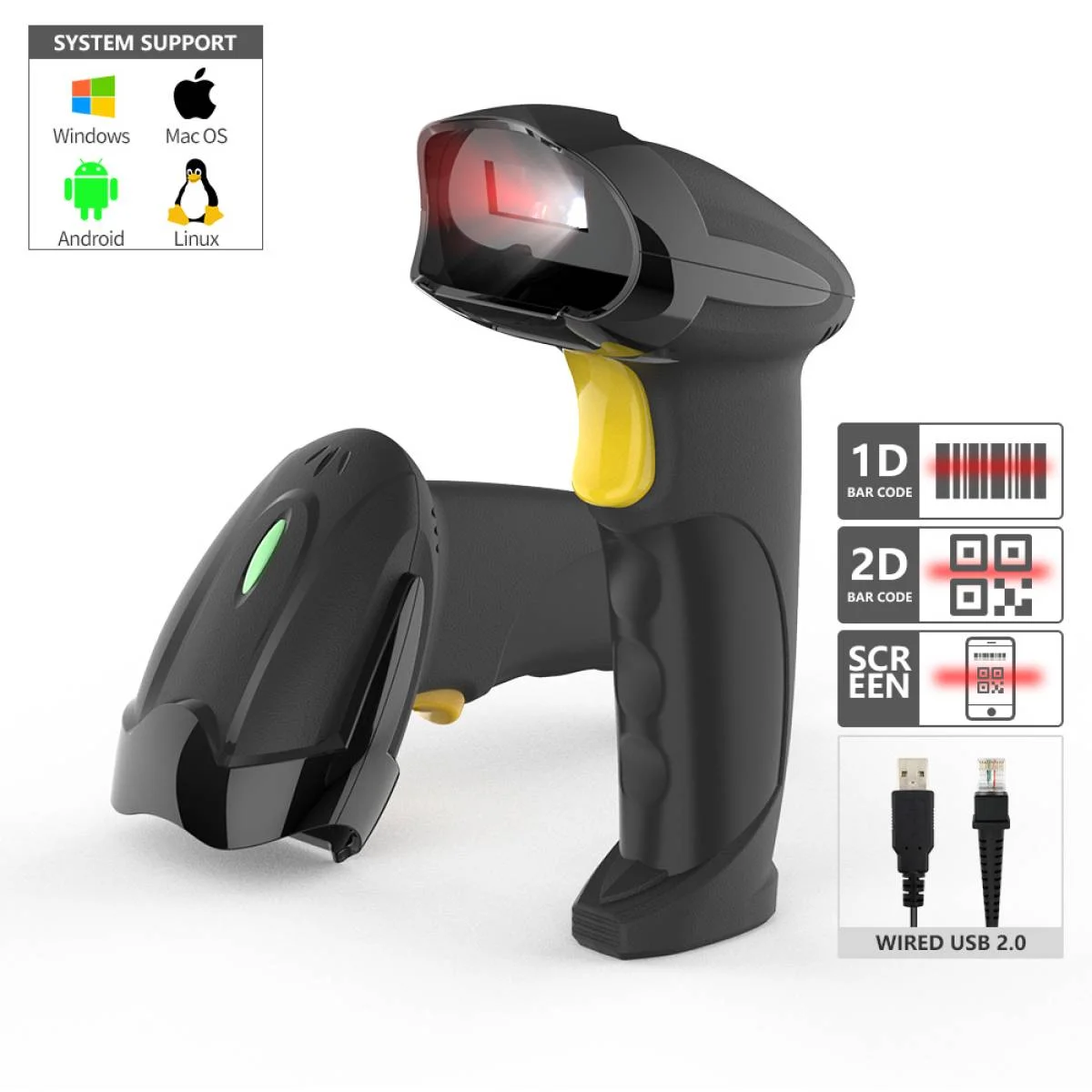 قارئ باركود GTCODESTAR X-760H سلكي ثنائي الأبعاد بمستشعر CMOS وUSB/COM - Thumbnail 2