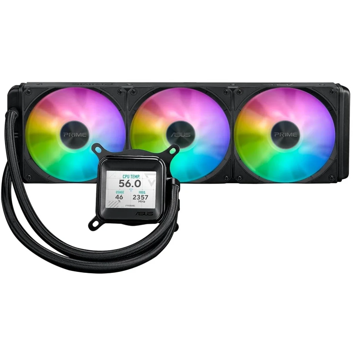 مبرد معالج مائي Asus Prime LC 360 ARGB LCD بشاشة 2.3 إنش وراديتر 360 مم و3 مراوح PRIME LC 36025 بسرعة 2500 RPM وتدفق 77.22 CFM، أسود - Image 2