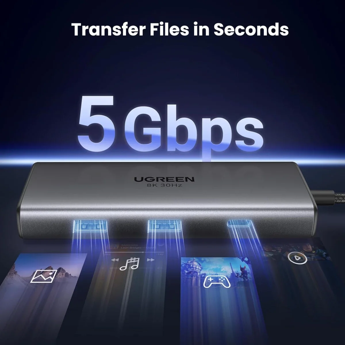 محطة إرساء USB-C 6 في 1 من Ugreen مع دقة مزدوجة 4K@60Hz و8K@30Hz و100W PD - Image 6