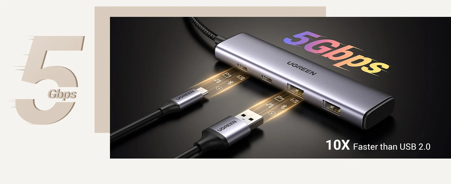 موزع Ugreen USB-C بأربعة منافذ مع منفذي USB-C ومنفذي USB-A 3.0 - Thumbnail 9