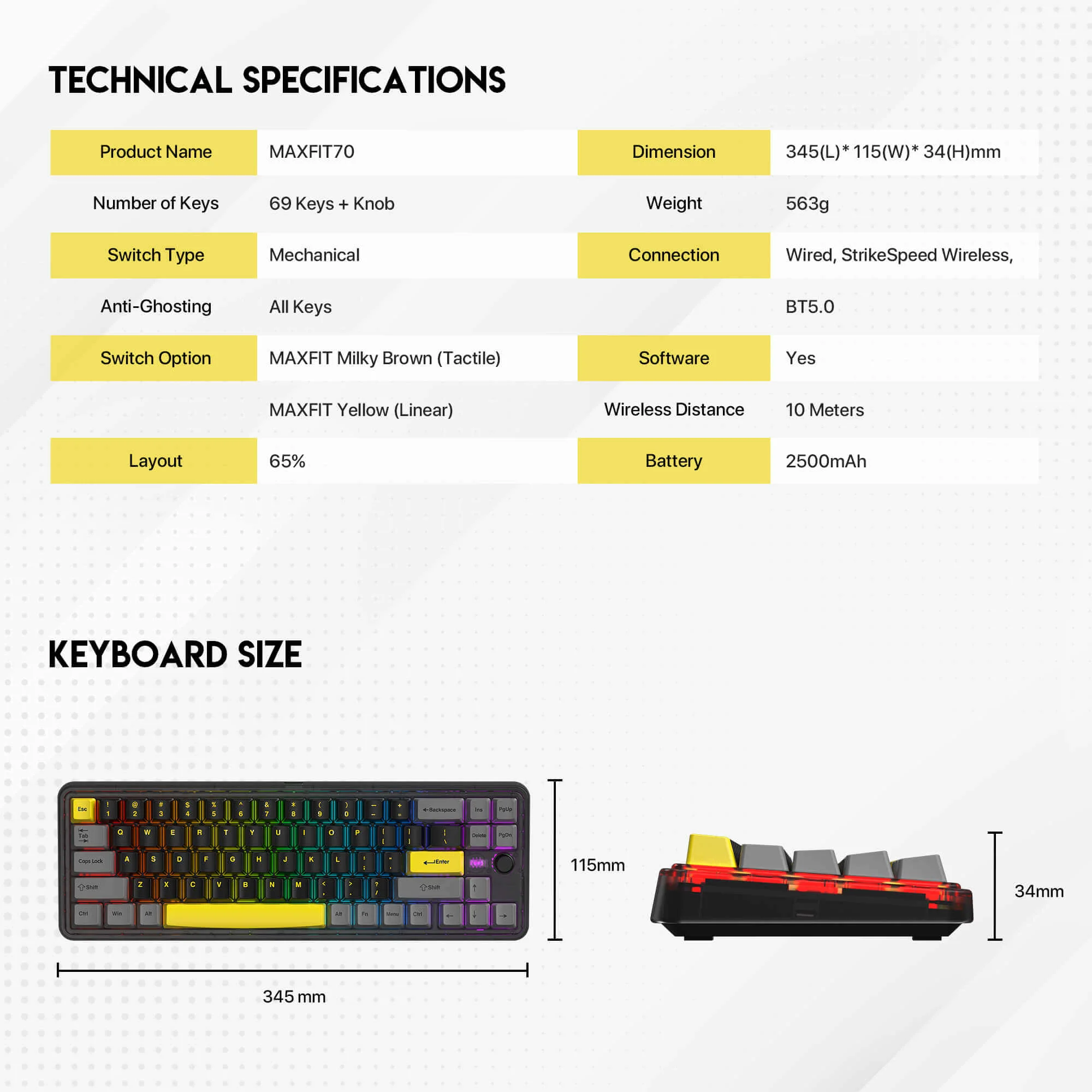 كيبورد ألعاب ميكانيكي ثلاثي الاتصال (بلوتوث + لاسلكي + سلكي) Fantech MK911 - Image 7