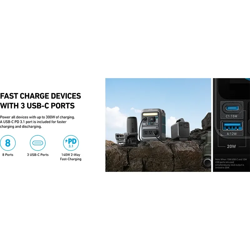 محطة طاقة محمولة Anker SOLIX C300 سعة 288Wh وقدرة 300W رمادي غامق – A17222Z1 - Image 8