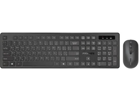 Promate ProCombo-13 Full-Size 2.4GHz Wireless Keyboard & Mouse Combo, Slim Quiet Keys, Arabic/English Layout