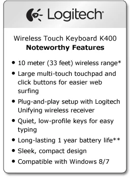 Logitech K400 Plus Wireless Keyboard with Built-In Touchpad - Black - Thumbnail 5