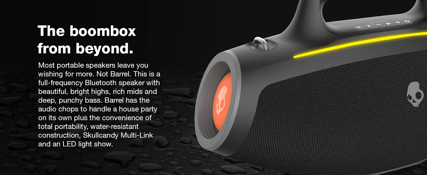 مكبر صوت بومبوكس Skullcandy Barrel بلوتوث مع عرض إضاءة LED وبطارية حتى 12 ساعة - أسود - Image 11