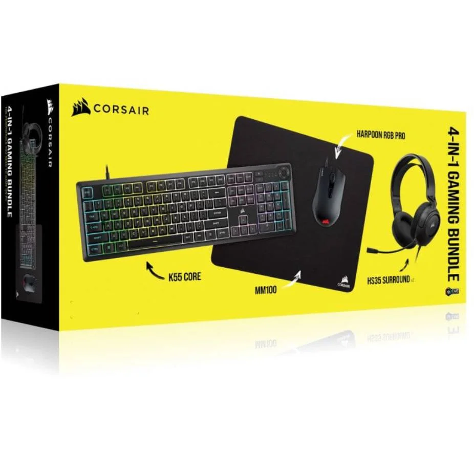 طقم ألعاب Corsair CH-9226F65-NA 4 في 1 – HARPOON RGB PRO، HS35 SURROUND، MH100، K55 CORE - Image 7