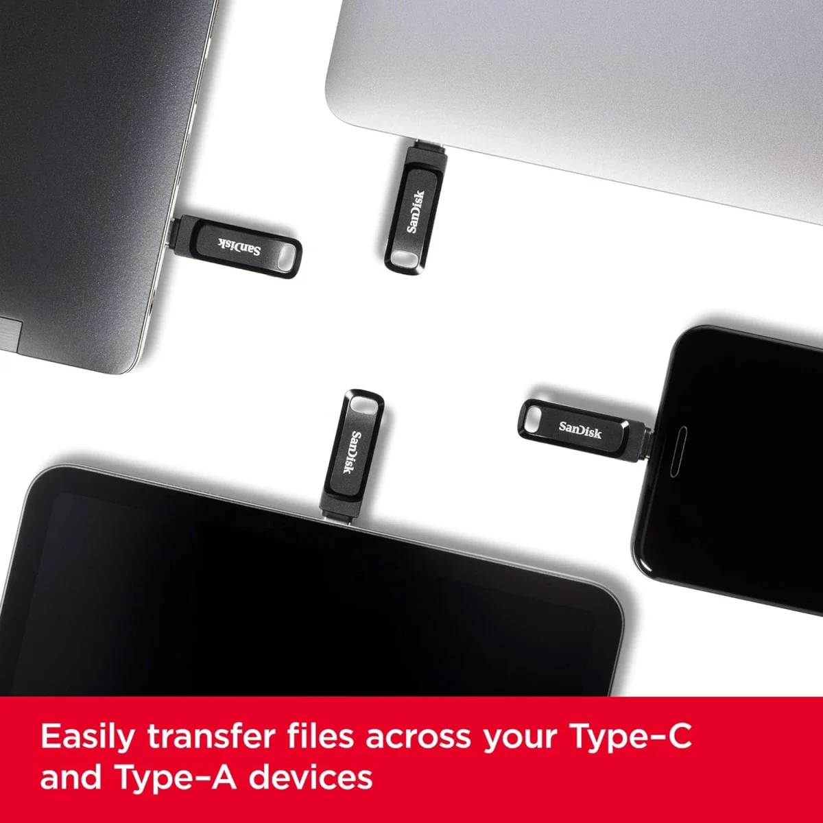 فلاش USB 2 في 1 SanDisk Ultra Dual Drive Go سعة 128GB بمنفذي Type-A وType-C USB 3.2 Gen 1 باللون الأسود - Image 2