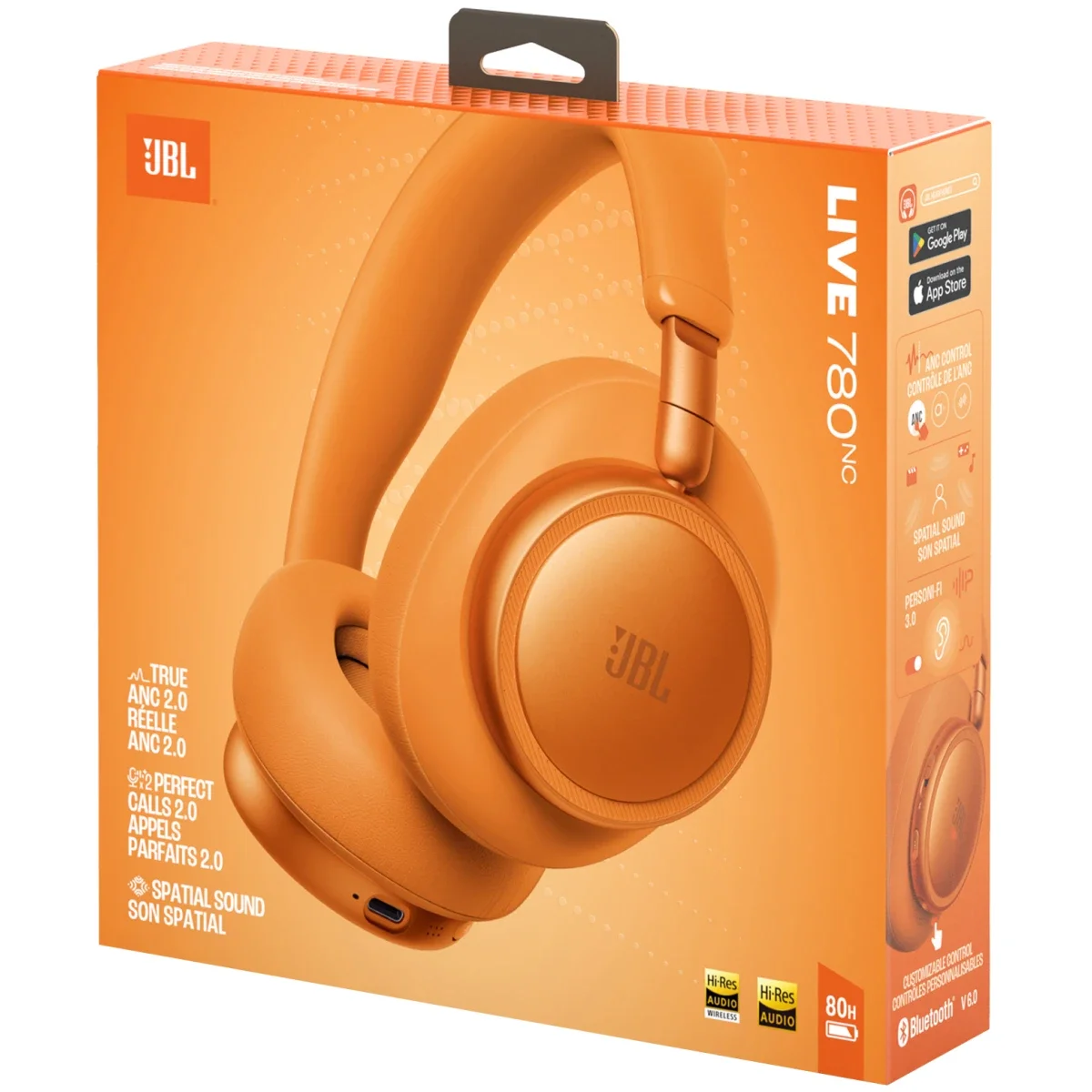 JBL Live 780NC Wireless & Wired Hi-Res Noise Cancelling Headphones, Orange