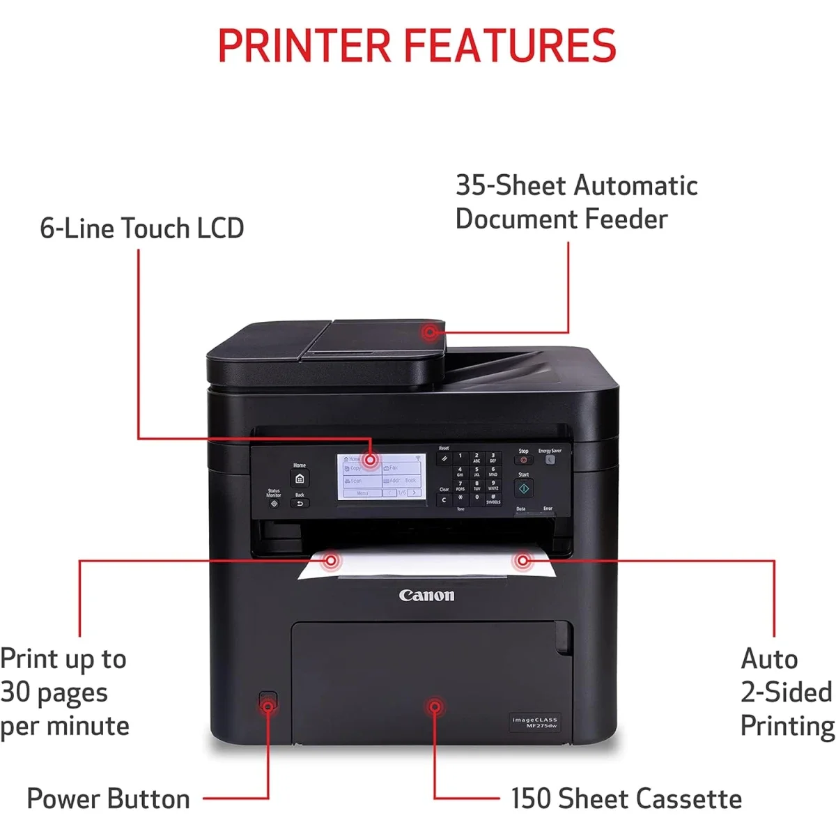 طابعة Canon i-SENSYS MF-275dw ليزر أحادية A4 لاسلكية مع طباعة على الوجهين 4 في 1 - Image 2