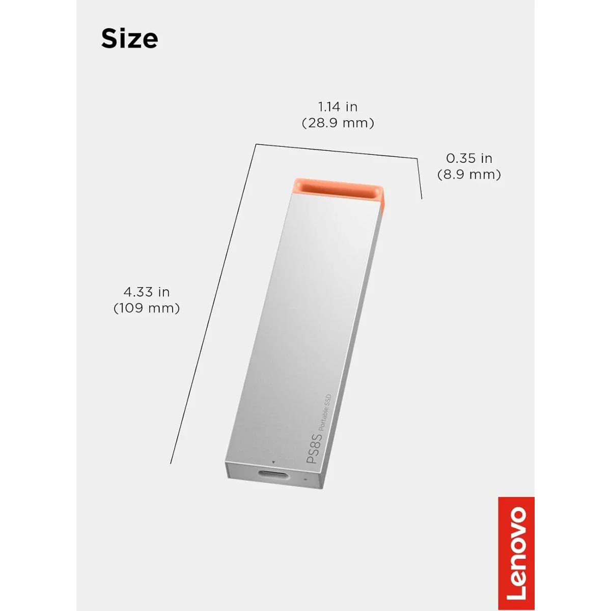 وحدة تخزين SSD محمولة Lenovo PS8S بسعة 1TB وUSB 3.2 Gen 2 - رمادي بارد - Image 5