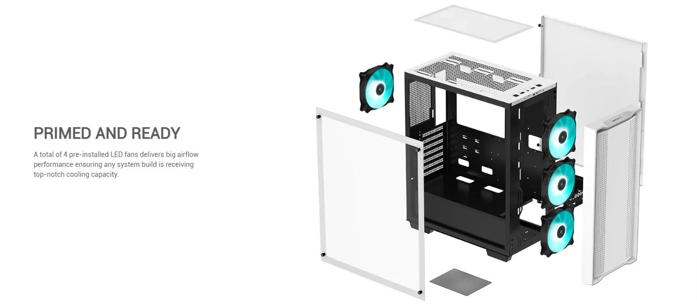 DeepCool CC560 V2 Mid-Tower Gaming Case Tempered Glass 3x 120mm LED Fans White - Image 9
