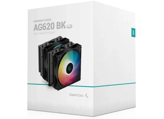 مبرد معالج هوائي DeepCool GAMMAXX أسود ببرجين وإضاءة ARGB، قدرة 260 واط و6 أنابيب نحاسية ومروحة PWM قياس 120 مم AG620 BK ARGB