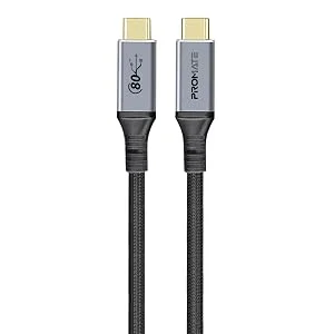 Promate PowerBolt5-80G Thunderbolt 5 USB4 USB-C to USB-C Cable 80Gbps 240W 1.2M Black - Thumbnail 8