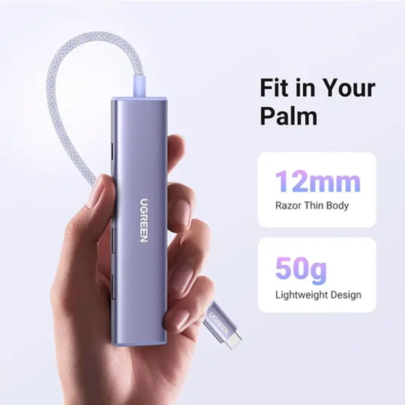 محول Ugreen متعدد المنافذ من USB-C إلى 5 منافذ بدقة 4K 30Hz وقدرة 100W PD و3 منافذ USB-A - بنفسجي - Image 3