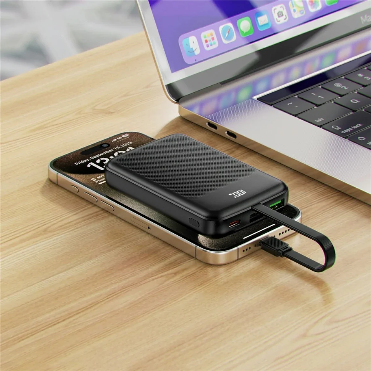 باور بانك ACEFAST M13 بسعة 10000 مللي أمبير وقدرة 22.5 واط مع شحن PD سريع وكابل USB-C مدمج - أسود - Image 6