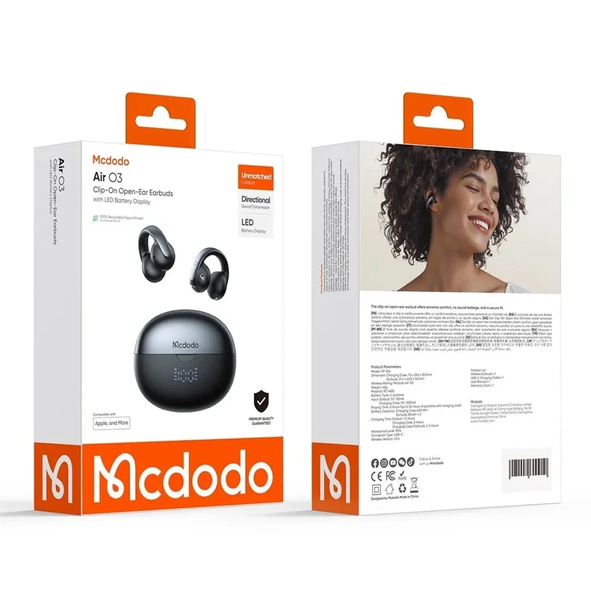 Mcdodo HP-8160 Air O3 Open-Ear Clip-On Earbuds Bluetooth 5.4 Black - Thumbnail 7