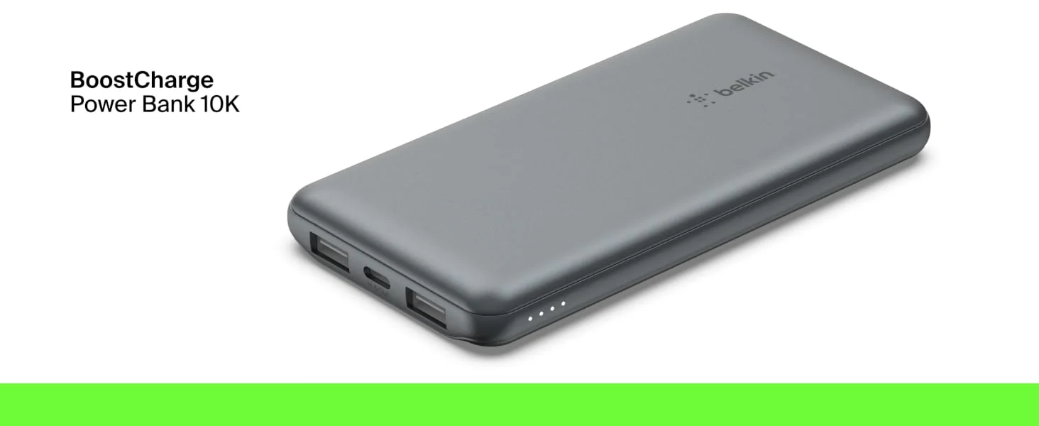 Belkin BoostCharge 10000mAh USB-C Power Bank with 2 USB-A Ports, 15W, Gray - Thumbnail 8