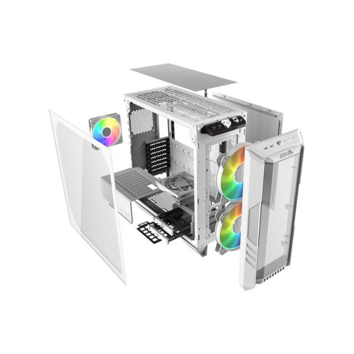 هيكل ألعاب Cooler Master HAF 500 ARGB ميد تاور أبيض بزجاج مقوى مع 3 مراوح ARGB - Image 2
