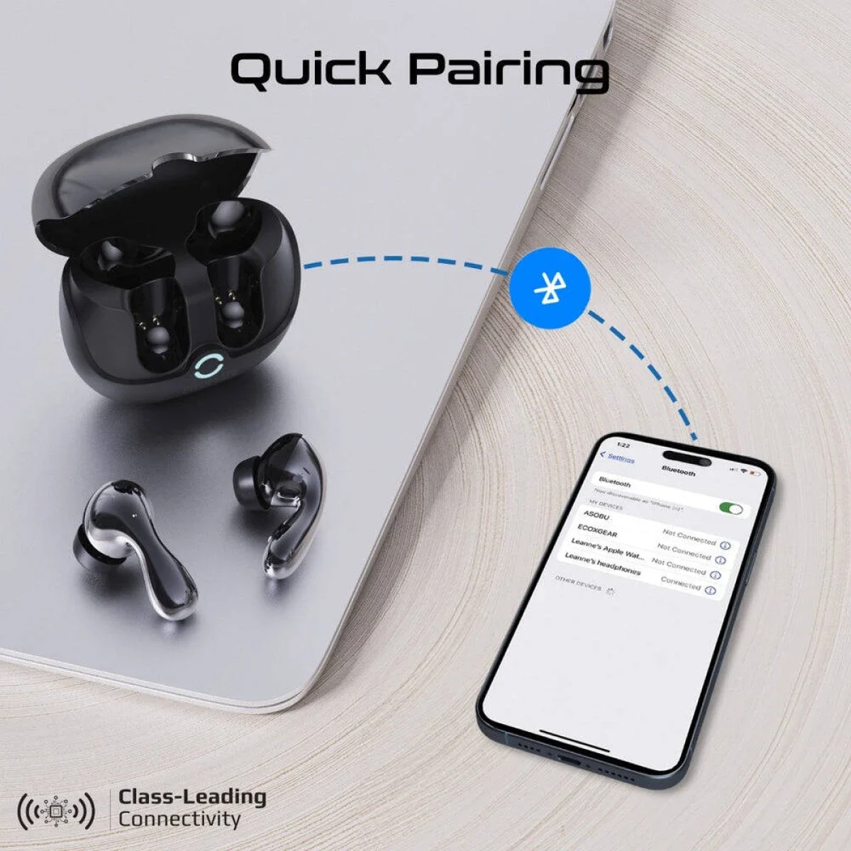 سماعات أذن لاسلكية Promate Baton مع إلغاء الضوضاء النشط وBluetooth 5.4 ووقت تشغيل 40 ساعة - أسود - Image 2
