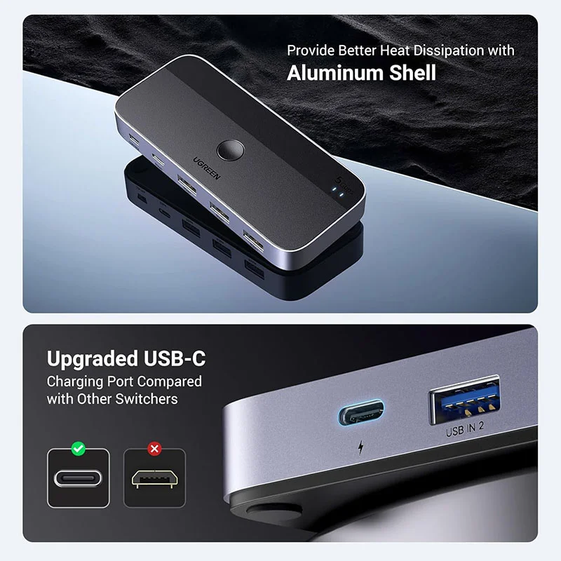 سويتش مشاركة USB Ugreen CM662/15705 إصدار USB 3.0 لجهازَي كمبيوتر و4 أجهزة USB-C وUSB-A - Image 3