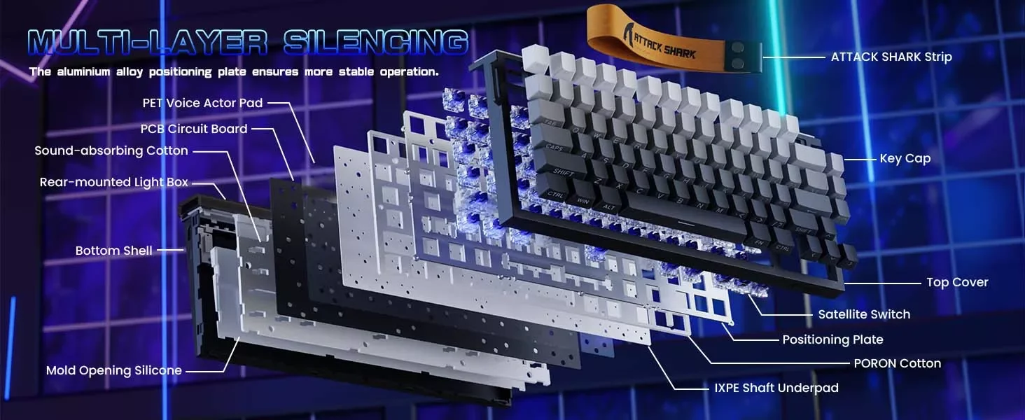 كيبورد ATTACK SHARK R85HE ميكانيكي بلون Starry White وسويتش Purple Mandrel - Thumbnail 12
