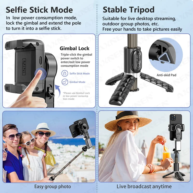 Q18 Foldable 360 Gimbal Stabilizer Selfie Stick Tripod with Remote & Light - Image 3