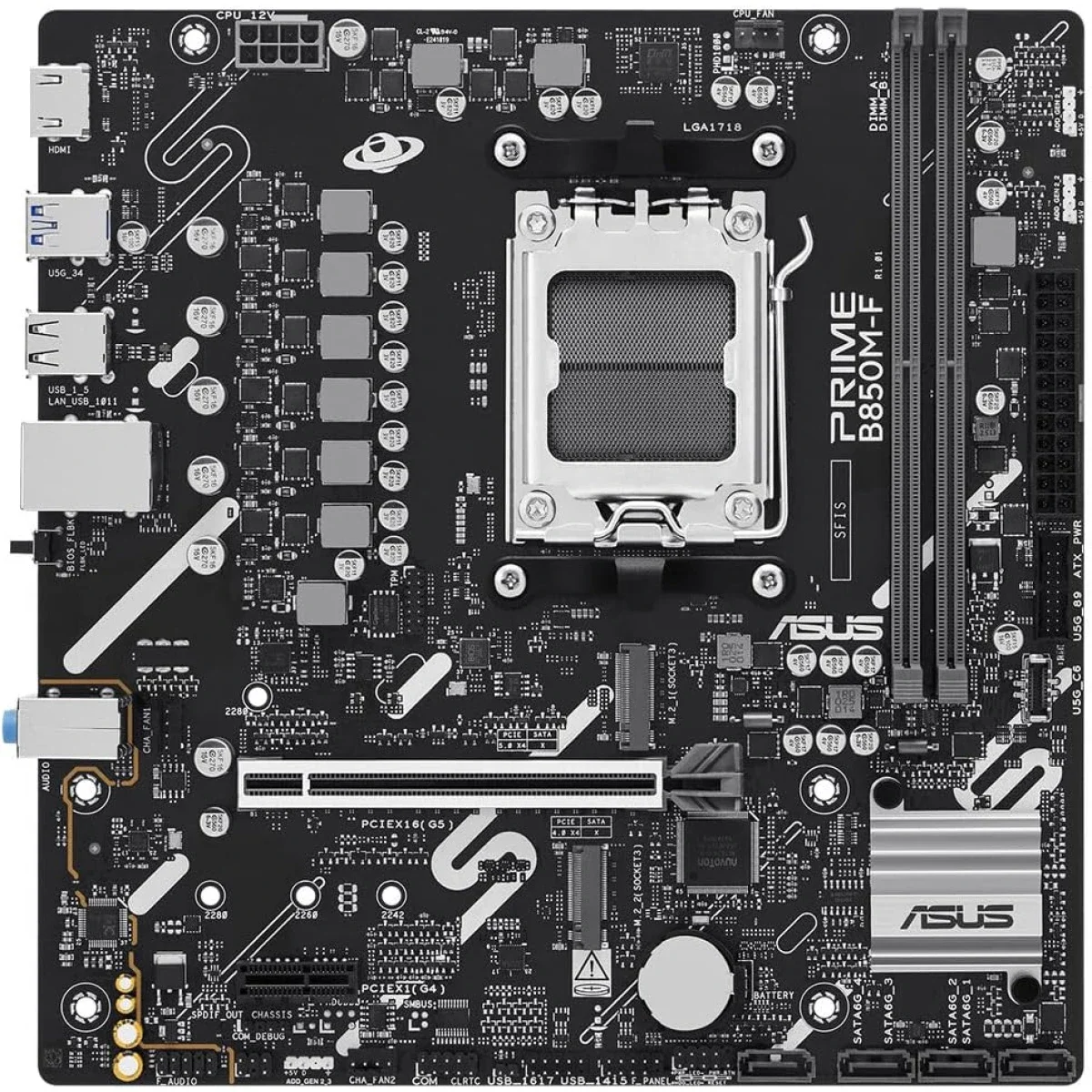 لوحة أم Asus PRIME B850M-F بحجم Micro-ATX ومقبس AM5 وذاكرة DDR5، بسرعة 8200MHz (OC)، HDMI وVGA ومنفذي M.2 وUSB 5Gbps - Thumbnail 3