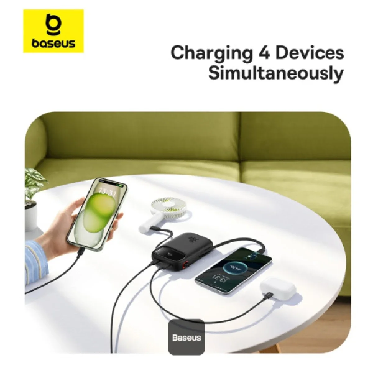 Baseus QPow2 10000mAh 30W Fast Charge Power Bank with Built-in Dual Type-C Cables - Black - Thumbnail 5