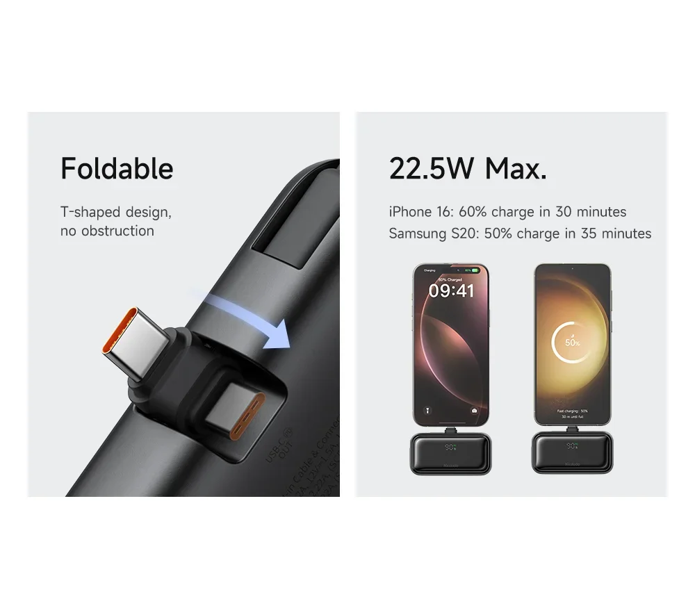 باور بانك Mcdodo MC-7760 MDD Free Kit بسعة 5000mAh وشحن 20W مع موصل USB-C وشاشة رقمية - أسود - Thumbnail 13