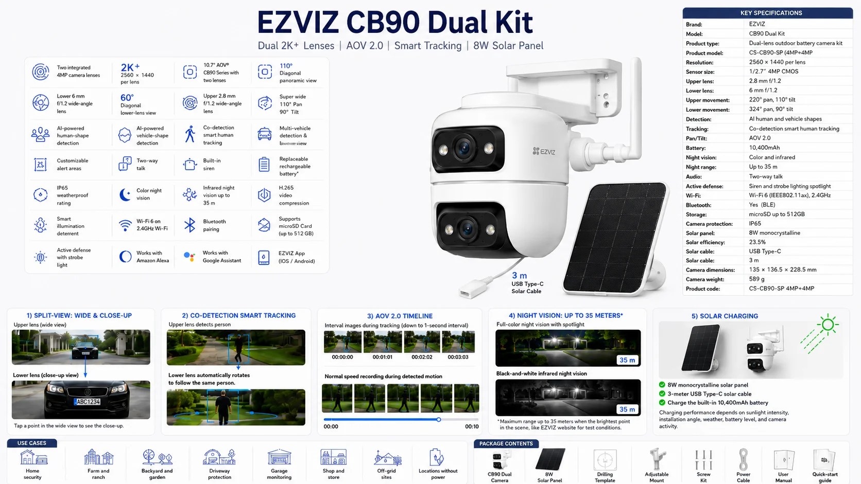 Ezviz CB90 Dual Kit Dual-Lens 2K+ Outdoor Wi-Fi 6 Camera with 8W Solar Panel - Thumbnail 10