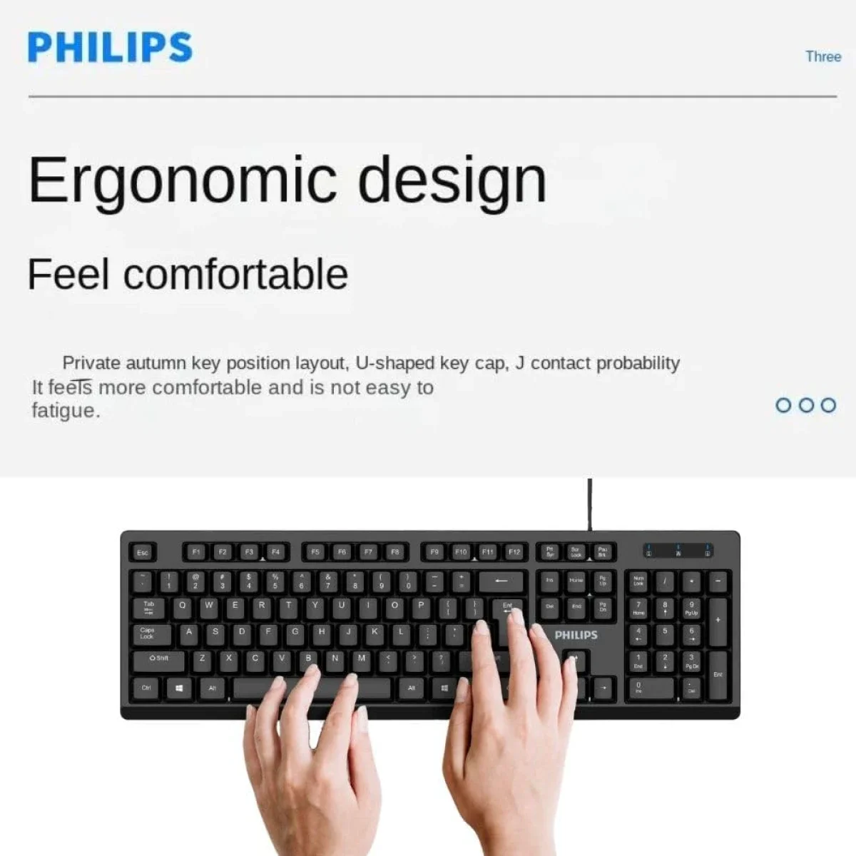 لوحة مفاتيح Philips K234 سلكية USB، 104 مفتاح مع لوحة أرقام، أسود - Image 4