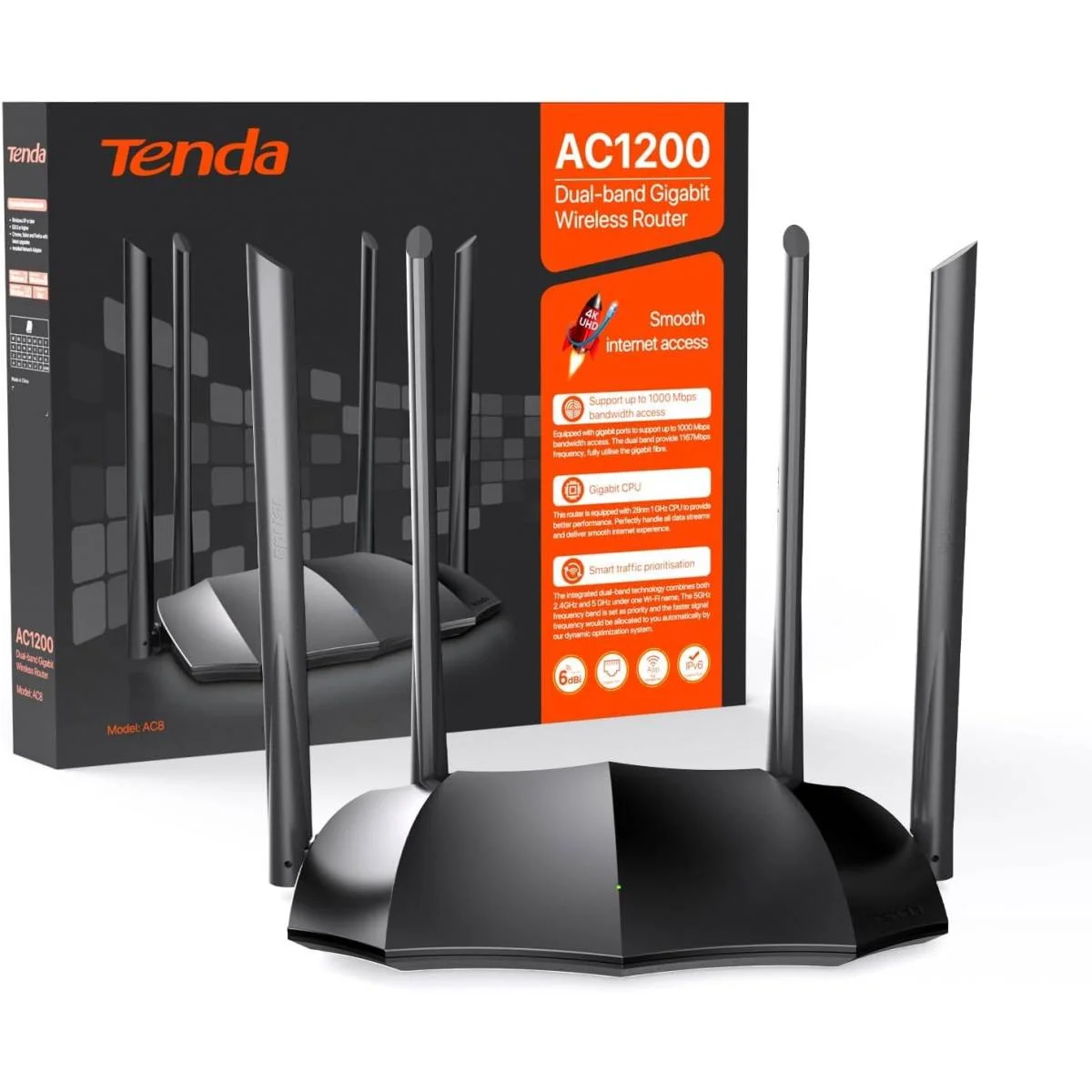 راوتر لاسلكي Tenda AC8 v6.0 جيجابت ثنائي النطاق AC1200 بسرعة 1167Mbps ومعالج 1GHz - Image 2