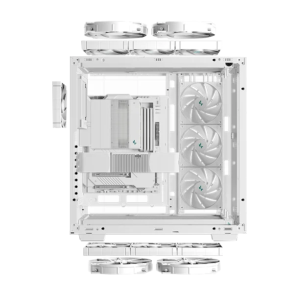هيكل كمبيوتر DeepCool MORPHEUS فل تاور بتصميم تدفق هواء معياري مع حامل عمودي وكابل Riser Gen 4 وزجاج مقوى و4 مراوح Trinity 140mm ARGB - أبيض - Thumbnail 12