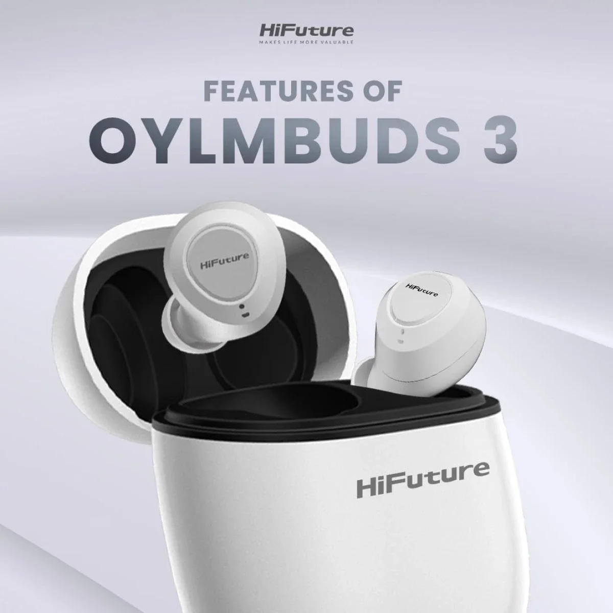 سماعات أذن HiFuture OlymBuds3 لاسلكية، تشغيل حتى 25 ساعة، IPX5، أبيض - Image 5