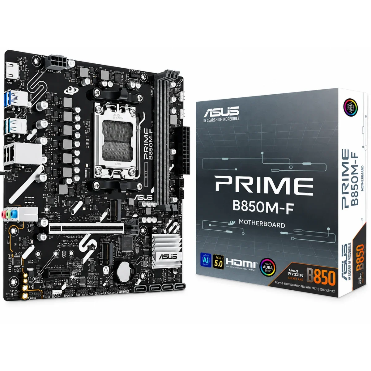 لوحة أم Asus PRIME B850M-F بحجم Micro-ATX ومقبس AM5 وذاكرة DDR5، بسرعة 8200MHz (OC)، HDMI وVGA ومنفذي M.2 وUSB 5Gbps - Thumbnail 2