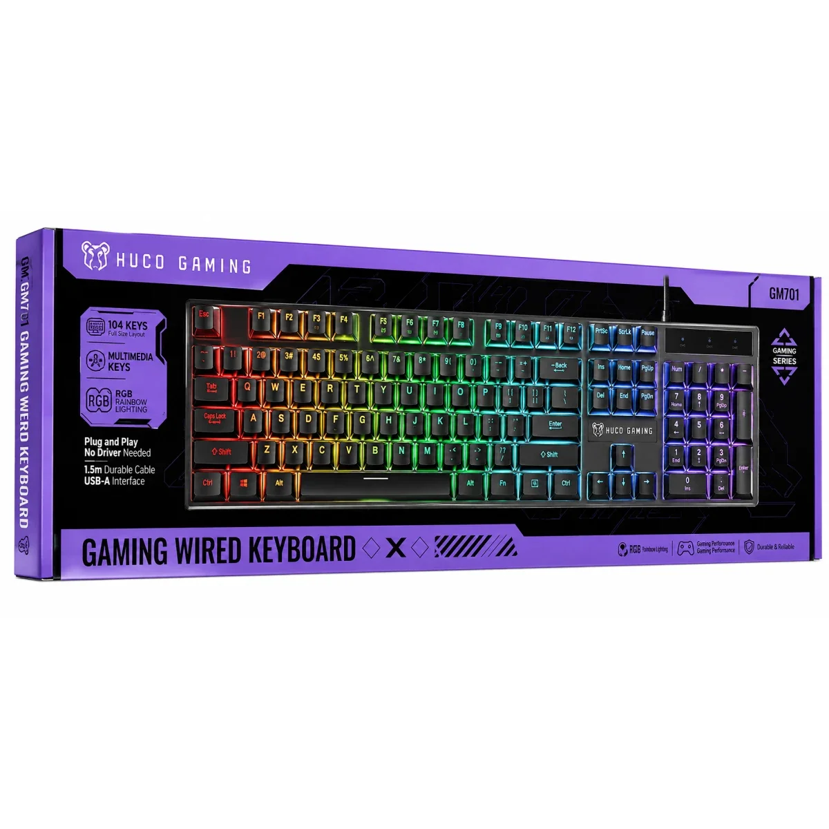 HOCO GM701 Wired RGB Gaming Keyboard, English Layout, Black