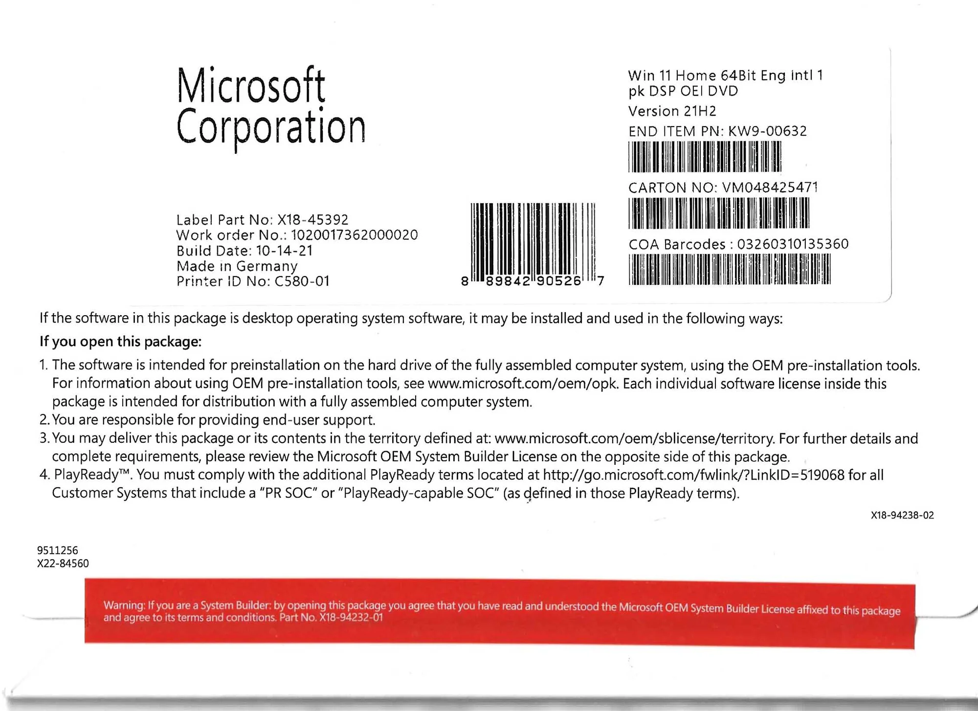 نظام تشغيل Microsoft Windows 11 Home إصدار 21H2 إنجليزي 64 بت DSP