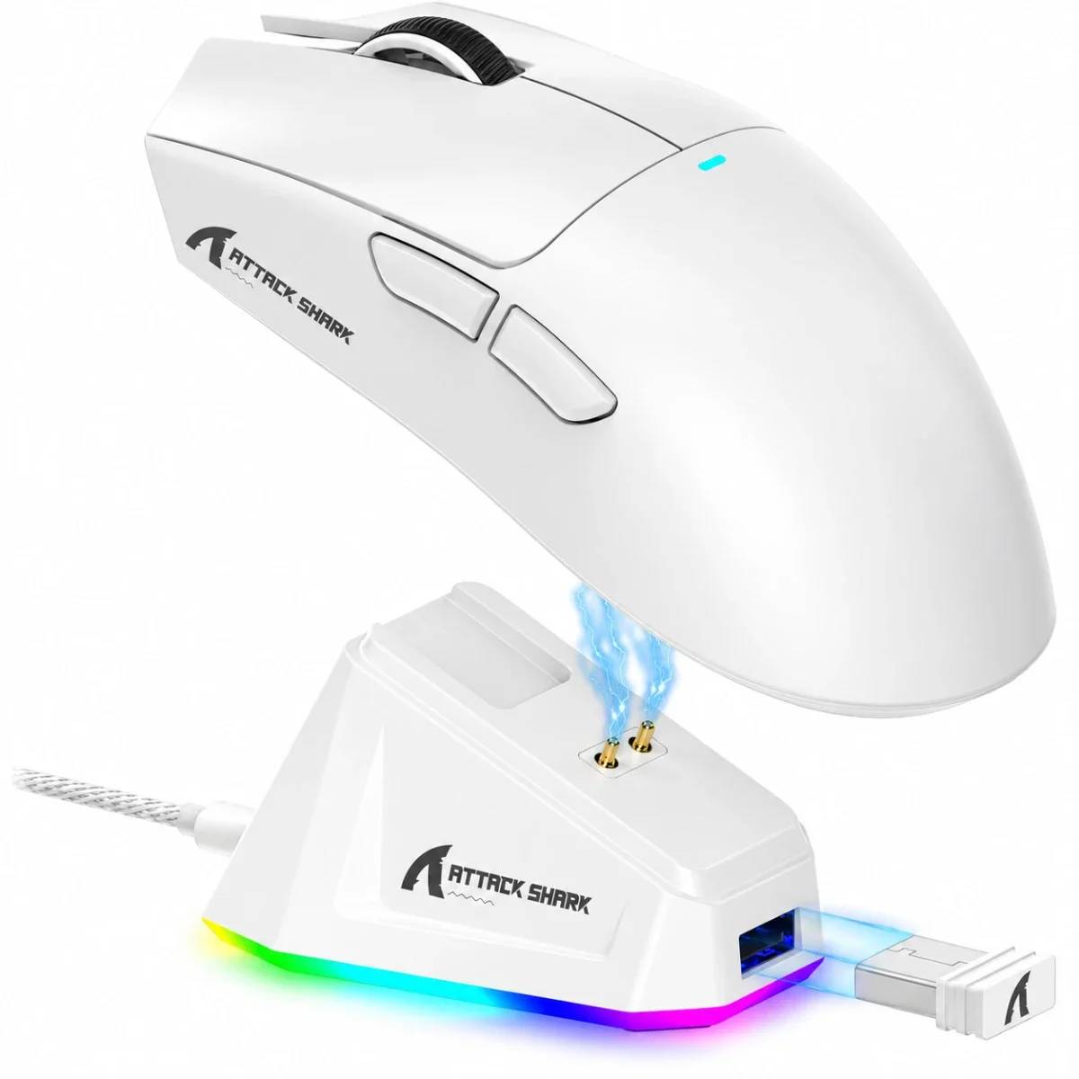 ATTACK SHARK X11 Tri-Mode Wireless Gaming Mouse White with RGB Charging Dock - Image 2