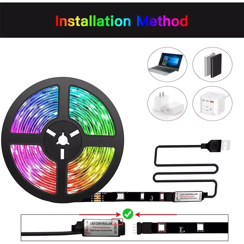شريط إضاءة LED ذكي RGB بطول 5 متر يعمل عبر USB بتحكم بلوتوث وتطبيق - Thumbnail 5