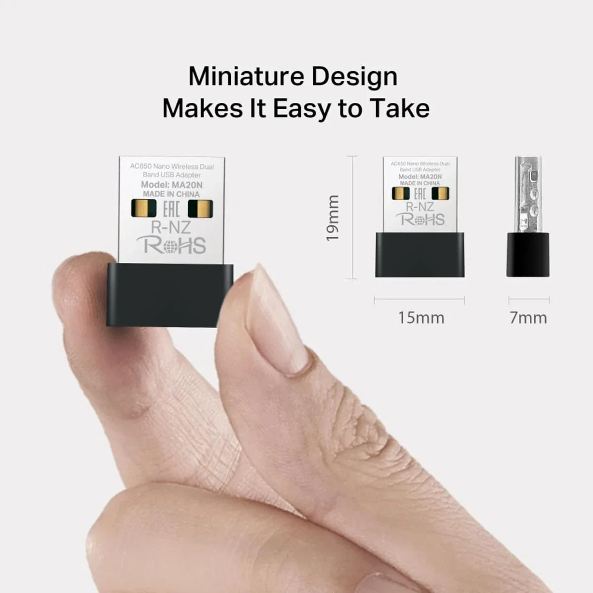 محول واي فاي MERCUSYS MA20N V1 AC650 نانو USB للكمبيوتر واللابتوب، ثنائي النطاق، Windows 10/11، WPA3 - Thumbnail 3