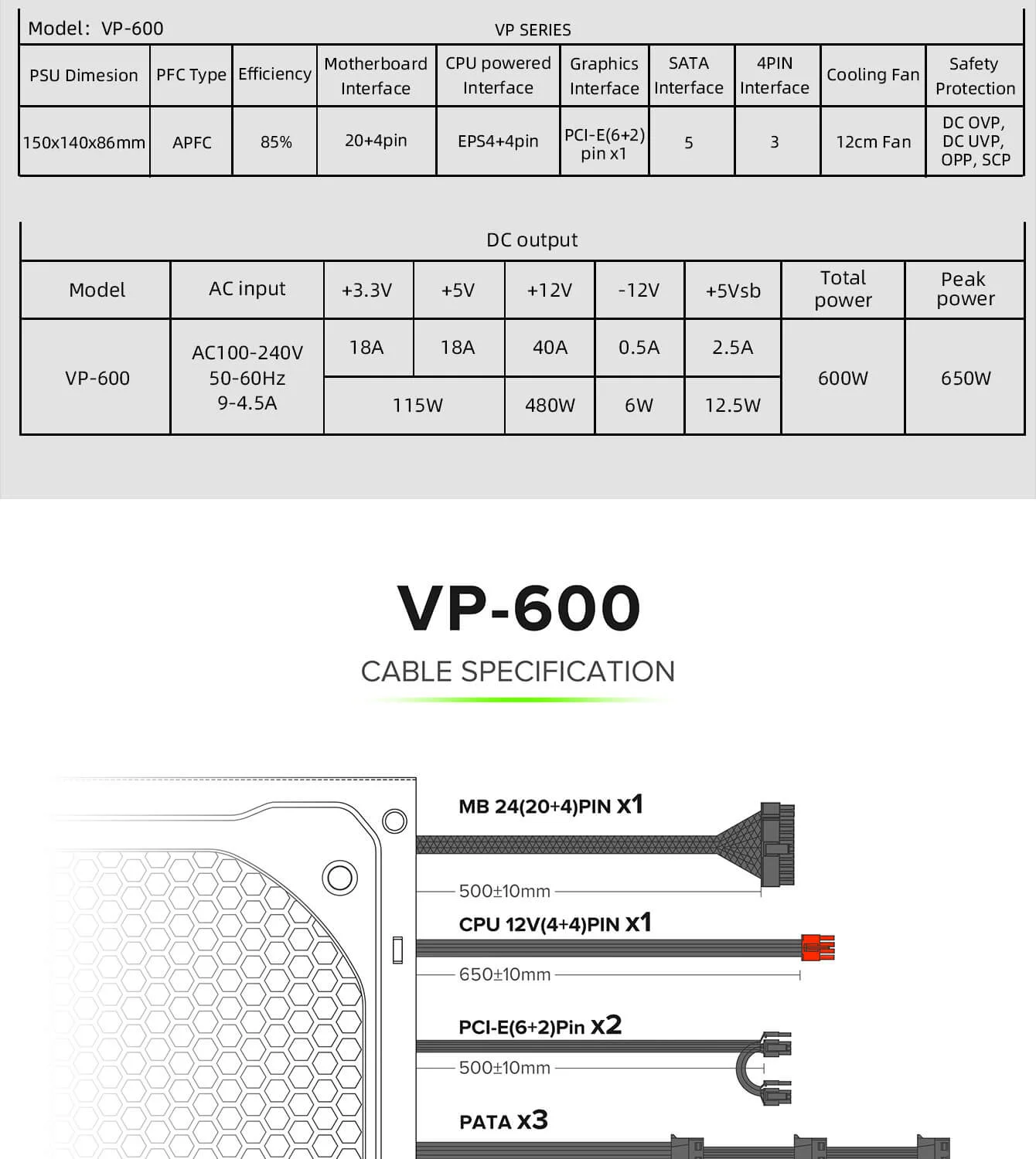 GameMax VP-600 600W 80 PLUS Bronze Power Supply with ECO Mode - Thumbnail 16