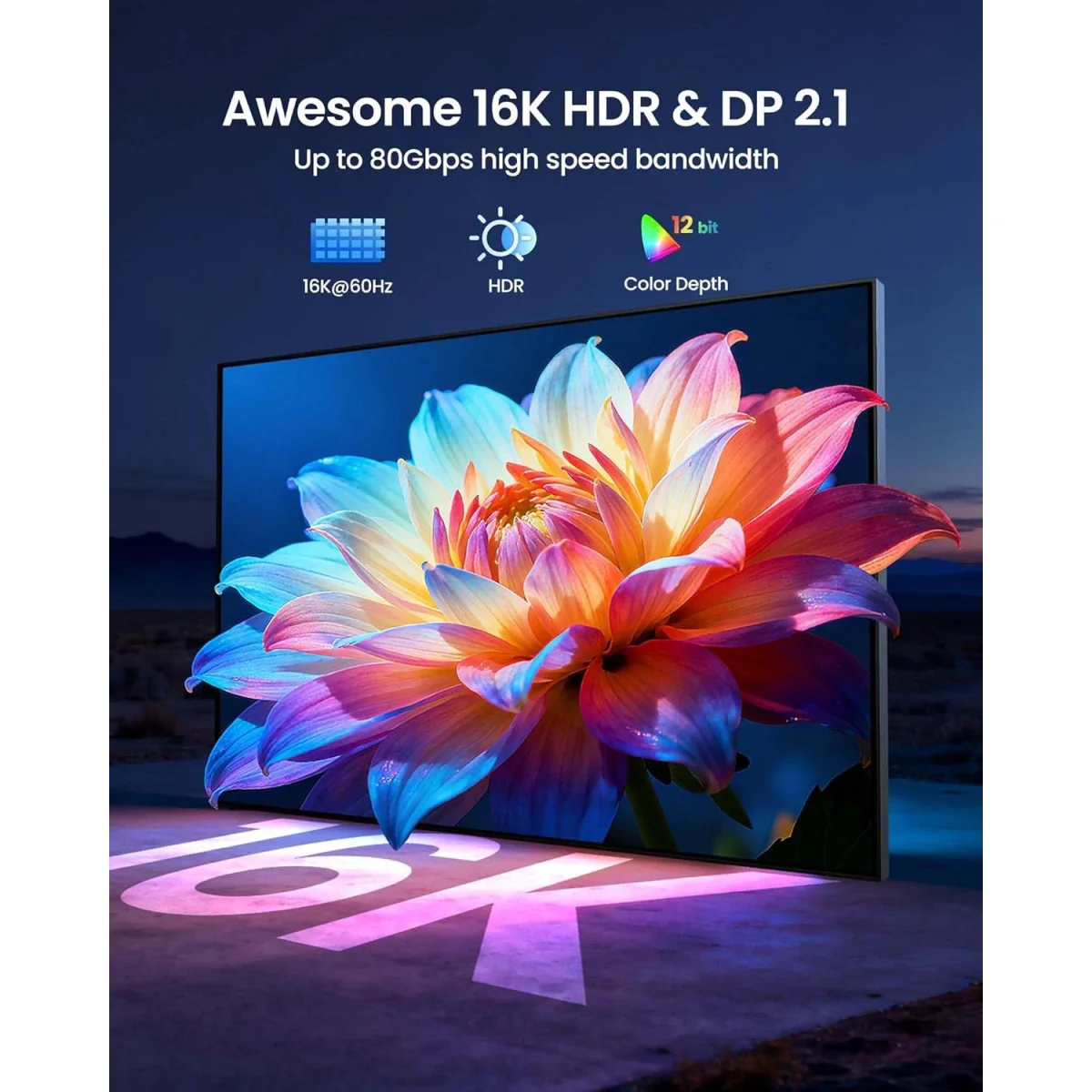Silkland S1410 80Gbps USB-C to DisplayPort 2.1 Cable, 16K 60Hz, 8K 240Hz, 6.6ft - Thumbnail 3