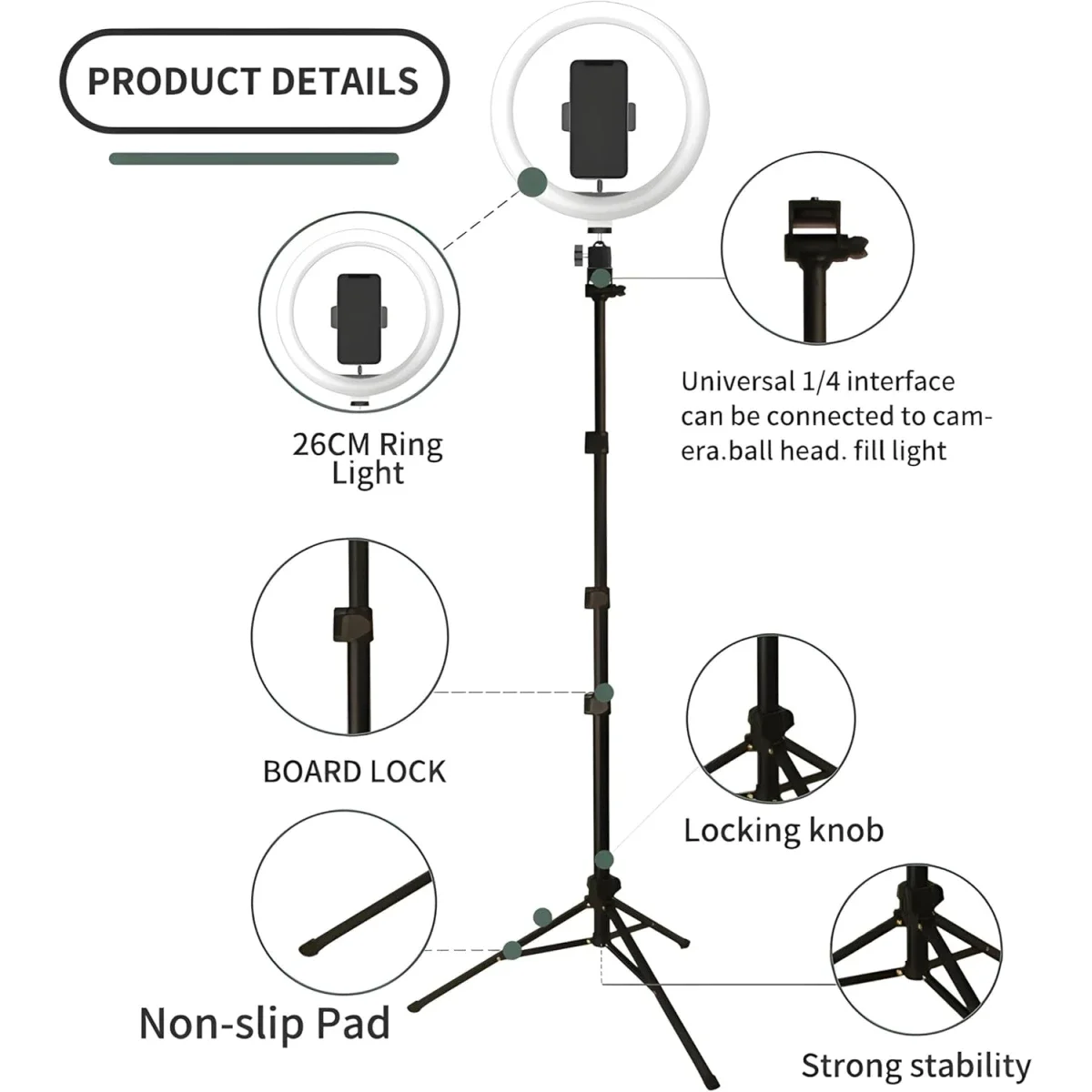 إضاءة حلقية LED Jmary FM-536A مقاس 26 سم مع حامل ثلاثي 170 سم وجهاز تحكم - Image 2