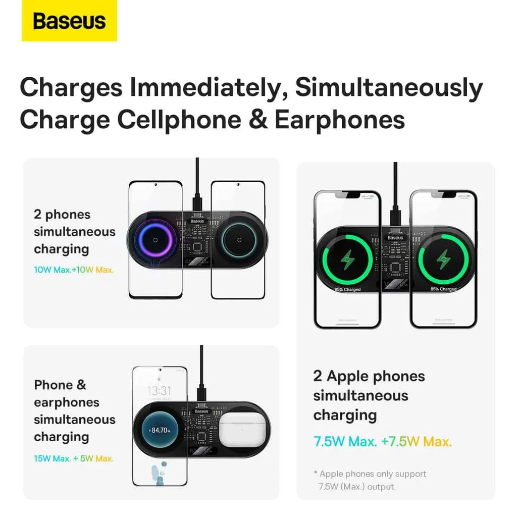 Baseus Digital LED Display 2-in-1 20W Wireless Charger Black with USB-C Cable - Thumbnail 11