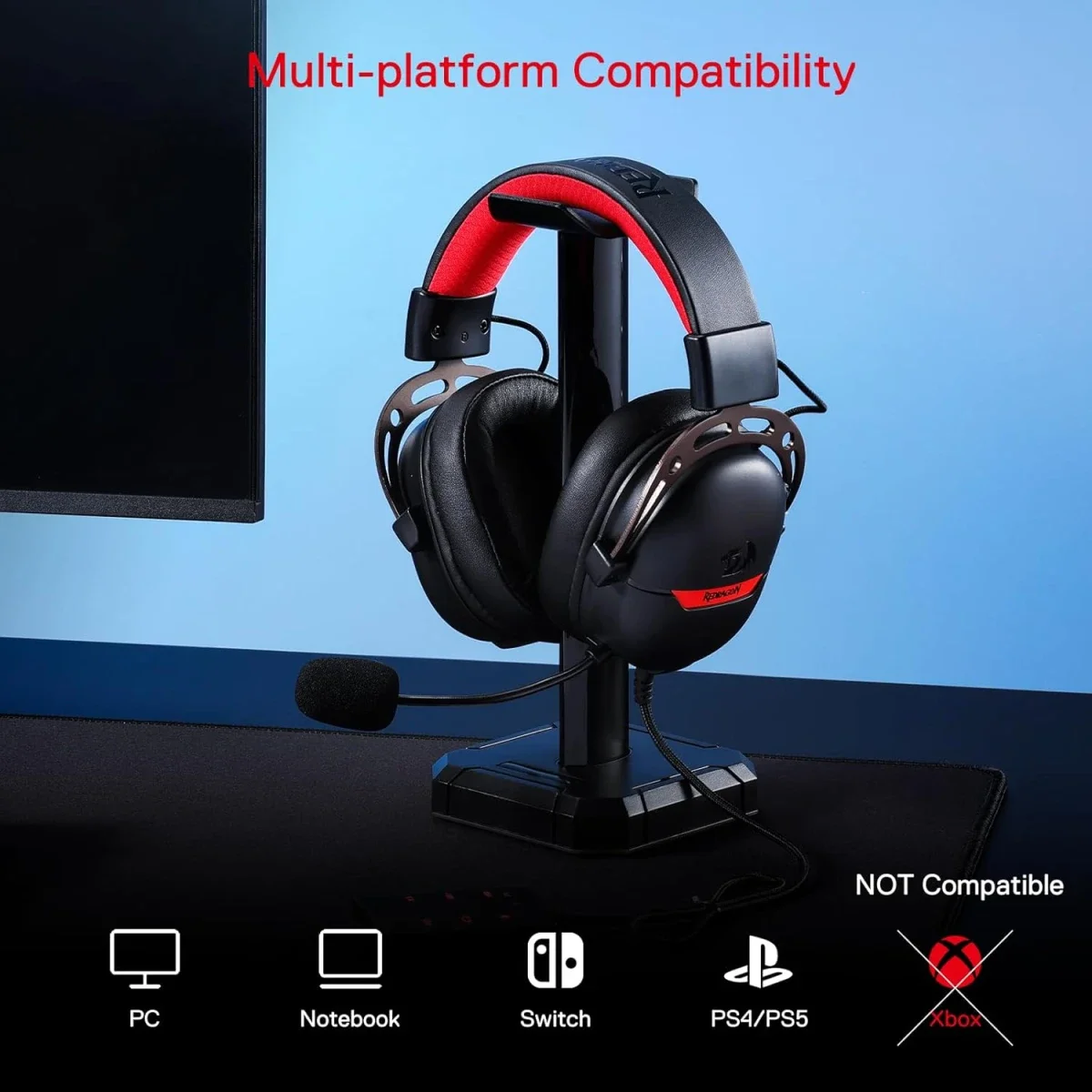 سماعة ألعاب Redragon H376BR Aurora سلكية USB بصوت محيطي 7.1 ومحركات 40 مم - أسود - Thumbnail 2