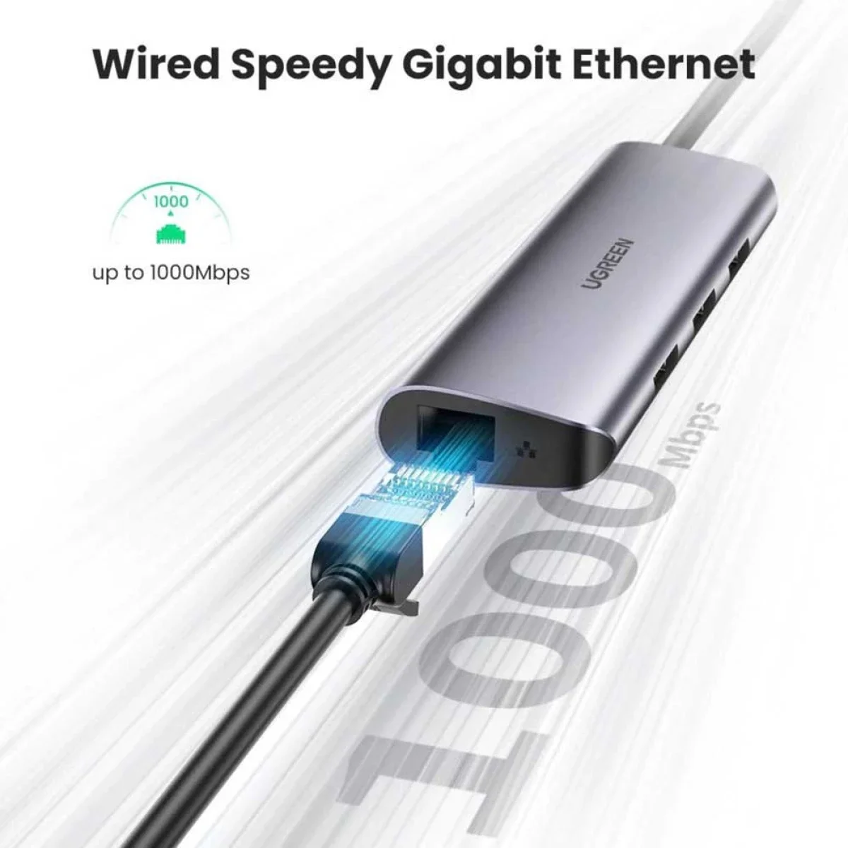 موزع Ugreen USB-C مع 3 منافذ USB 3.0 ومحول جيجابت إيثرنت - Thumbnail 2